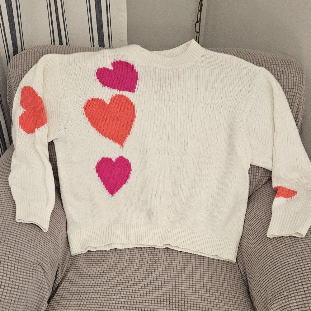 LOFT Lou Grey Hearts White Sweater
